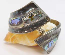 Vintage Taxco Sterling Silver Abalone Mexican Modernist Bypass Bracelet 58.1g