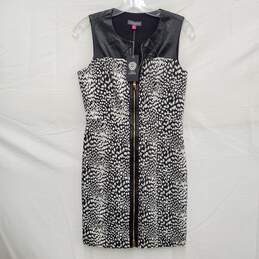 NWT Vince Camuto WM's Graphic Mod Black & White Print Full Zip Sleeveless Dress Size 6/P