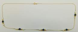 14K Yellow Gold Lapis & Rice Pearl Station Necklace 2.2g alternative image