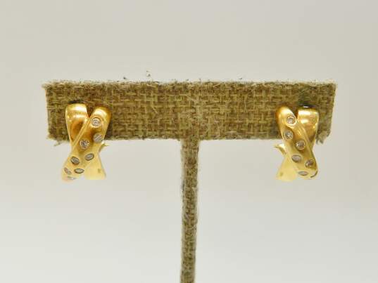 Elegant 14K Yellow Gold 0.48cttw Diamond Omega Back X Cross Earrings 7.8g image number 2
