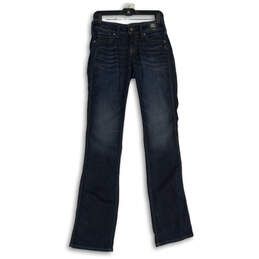 Womens Blue Denim Medium Wash Mid Rise Bootcut Leg Jeans Size 27W 35L