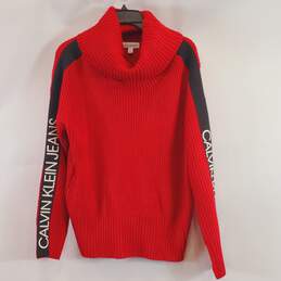 Calvin Klein Women Red Moniker Knit Sweater M NWT