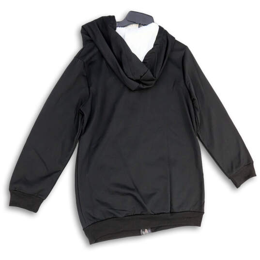 Mens Black Long Sleeve Pockets Fleece Hooded Full-Zip Hoodie Size Medium image number 2