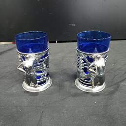 Pair of Japanese Cobalt Blue Glass With Silver Tone Tankard Goblets alternative image