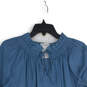 Womens Blue Pleated Balloon Long Sleeve Tie Neck Blouse Top Size Medium image number 1