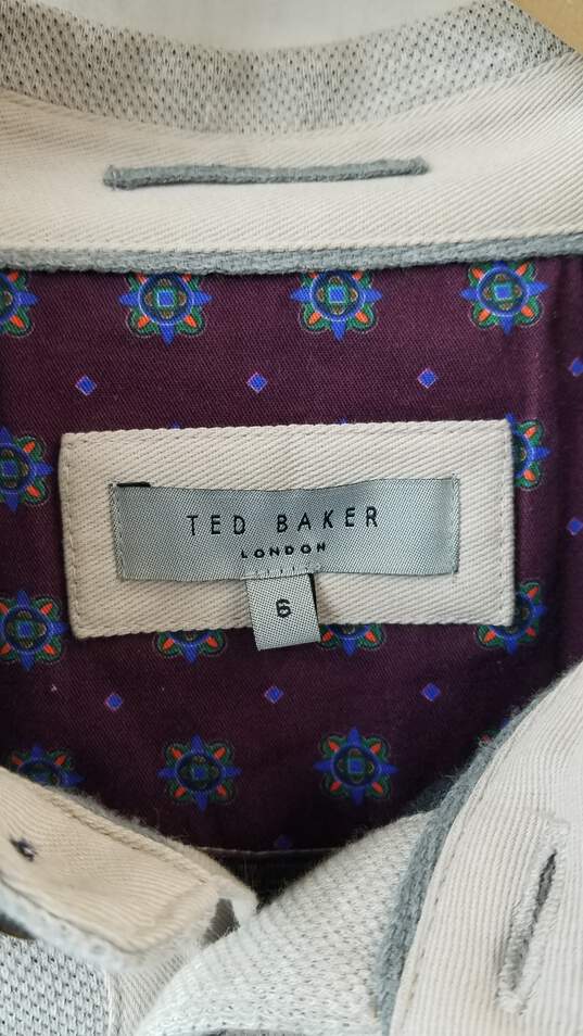 Ted Baker London Shirt Mens 6 Beige Long Sleeve Collared Polo Textured Designer image number 3