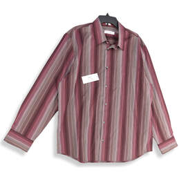 NWT Mens Purple Striped Long Sleeve Regular Fit Button-Up Shirt Size XL