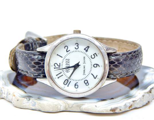 Ecclissi 925 Sterling 23183 Mother of Pearl Dial Quartz Movement Black Leather Strap 18.9g image number 4