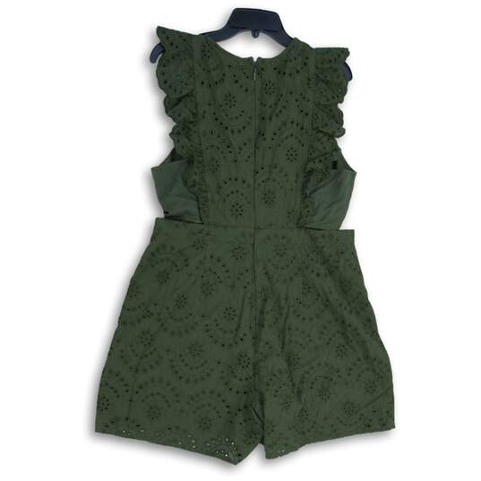 NWT New York & Company Womens Green Eyelet Ruffle One-Piece Romper Size L image number 2