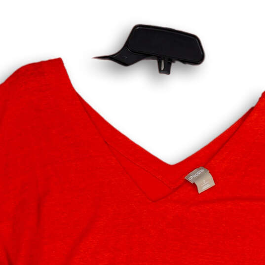 Womens Orange Regular Fit V-Neck Short Sleeve Pullover T-Shirt Size 2 image number 3