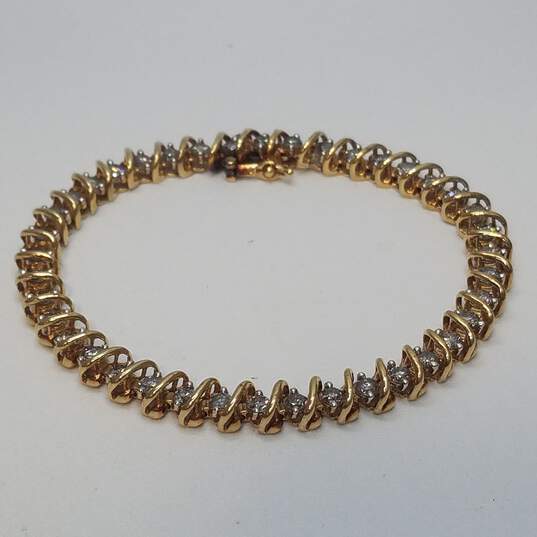 Rare 10K Gold All Diamond 7in Tennis Bracelet 11.4g image number 2