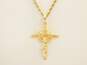 14K Yellow Gold Etched Crucifix Cross Pendant Twisted Rope Chain Necklace 7.2g image number 3