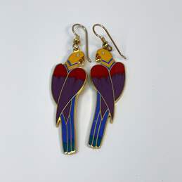 Designer Laurel Burch Gold-Tone Cezanne Bird Parrot Large Enamel Dangle Earrings alternative image