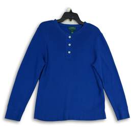 Lauren Ralph Lauren Womens Blue Long Sleeve Henley Neck T-Shirt Size 2X