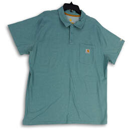Mens Blue Short Sleeve Spread Collar Button Front Polo Shirt Size XL