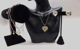 Romantic Sterling Silver Heart Pendant Necklace Bracelets & Clip On Earrings 22.2g