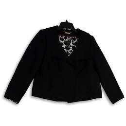 Womens Black Long Sleeve Welt Pocket Snap Front Cropped Jacket Size M