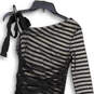 Womens Black White Striped Ruched Mesh Overlay Bodycon Dress Size Small image number 4
