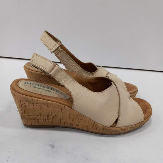 Montana Artisan Crafted Ladies Tan Leather Cork Wedge Sandals Size 8 image number 2