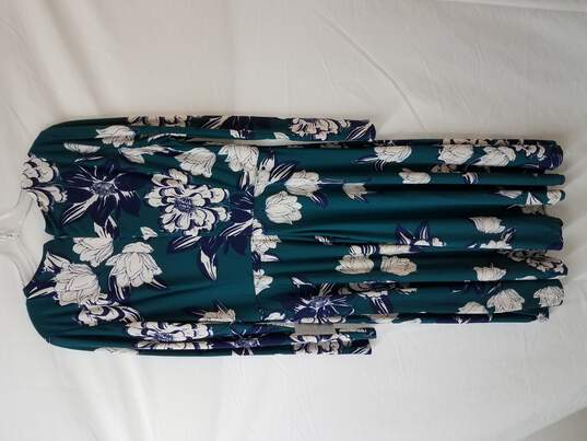Eliza J Teal Floral Print Pattern Long Sleeve Dress Size 12 image number 2