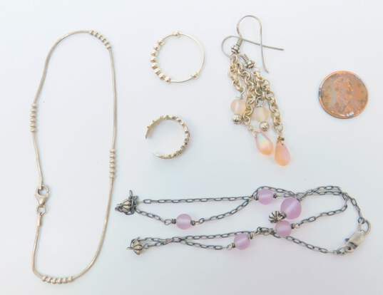 Romantic 925 Sterling Silver Pink & Purple Crystal Bead Necklace Drop Earrings Bracelet & Rings 16.5g image number 8