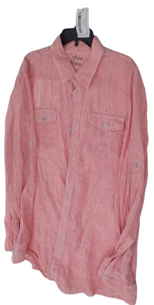 Mens Pink Long Sleeve Button Down Collared Dress Shirt Size XL image number 6