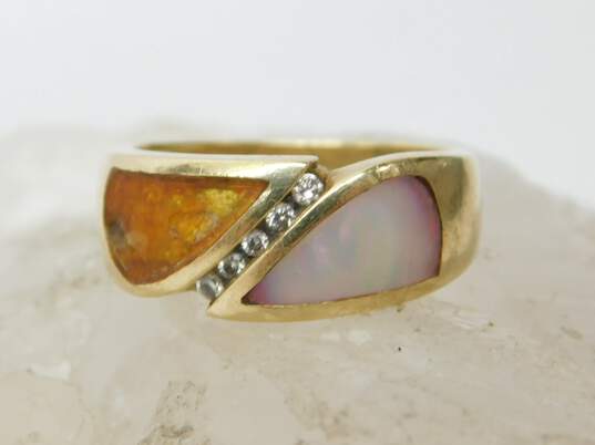 14K Yellow Gold Diamond Accent & Abalone Inlay Ring for Repair 6.2g image number 1