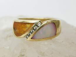 14K Yellow Gold Diamond Accent & Abalone Inlay Ring for Repair 6.2g