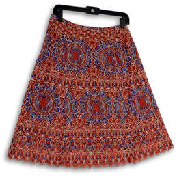NWT Womens Pink Blue Printed Medallion Lace Knee Length Flare Skirt Size XS alternative image