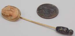 Vintage 10K Gold Carved Cameo Shell Oval Stick Pin 2.5g alternative image