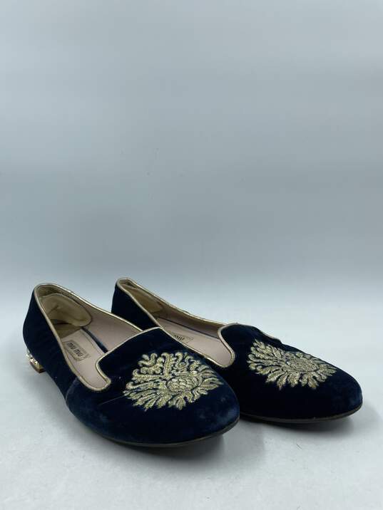 Authentic miu miu Navy Embroidered Loafers W 6.5 image number 3