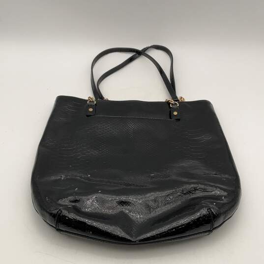 Michael Kors Womens Black Gold Leather Snake Skin Bag Charm Tote Handbag image number 2