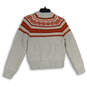 Womens Gray Red Fair Isle Crew Neck Long Sleeve Knit Pullover Sweater Sz XS image number 2