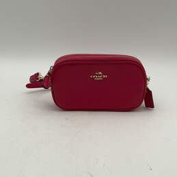 Womens Pink Leather Adjustable Strap Card Holder Zipper Crossbody Bag