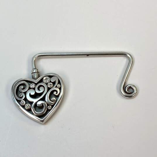 Designer Brighton Silver-Tone Rhinestone Contempo Heart Handbag Purse Hook image number 2