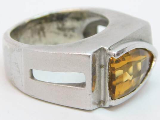 Artisan 925 Modernist Faceted Citrine Satin Textured Cut Outs Square Band Ring 12.9g image number 4