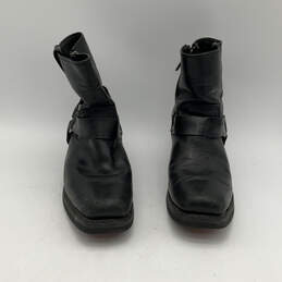 Womens Black Leather Square Toe Side Zip Mid-Calf Biker Boots Size 9