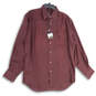 NWT Mens Deep Maroon Spread Collar Long Sleeve Button-Up Shirt Size Medium image number 1