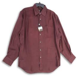 NWT Mens Deep Maroon Spread Collar Long Sleeve Button-Up Shirt Size Medium