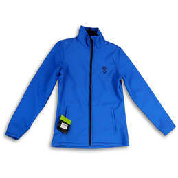 NWT Womens Blue Mock Neck Long Sleeve Welt Pocket Full-Zip Jacket Size 12