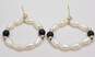 14K Yellow Gold Faux Pearl & Onyx Earrings 2.5g image number 5