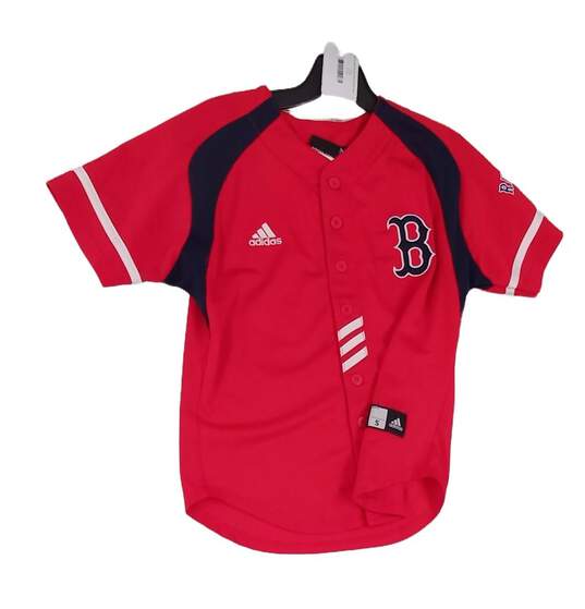 Boys Red Sox Short Sleeve V Neck Button Front Athletic Jersey Size Small image number 3