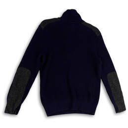 Mens Blue Long Sleeve Mock Neck Quarter Zip Knitted Pullover Sweater Size L alternative image