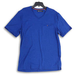 Mens Blue V-Neck Chest Pocket Short Sleeve Pullover T-Shirt Size X-Large
