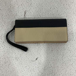 Womens Black White Leather Inner Various Card Slot Snap Wristlet Wallet