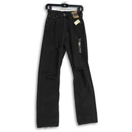 NWT Womens Black 90's Baggy Denim Distressed Straight Leg Jeans Size 00R