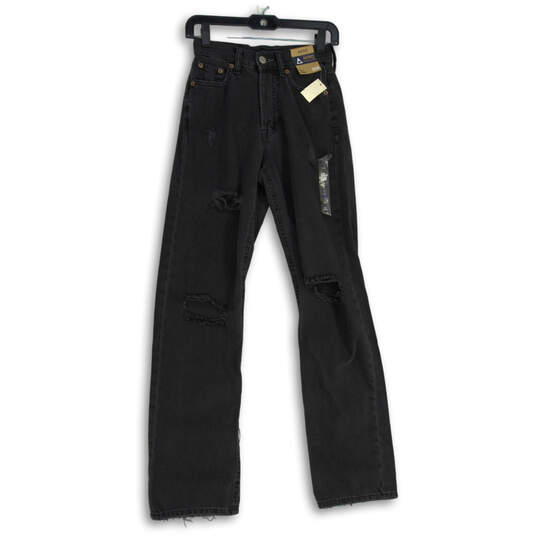 NWT Womens Black 90's Baggy Denim Distressed Straight Leg Jeans Size 00R image number 1