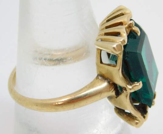 Vintage 10K Gold Green Faceted Glass Rectangle Statement Ring 6.4g image number 3