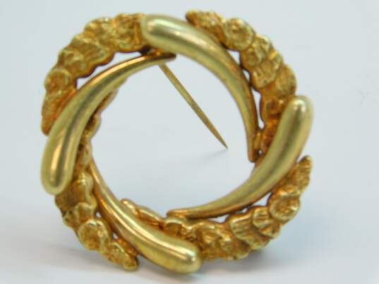 Vintage 14K Yellow Gold Polished & Textured Open Circle Brooch 5.7g image number 2