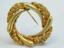 Vintage 14K Yellow Gold Polished & Textured Open Circle Brooch 5.7g alternative image